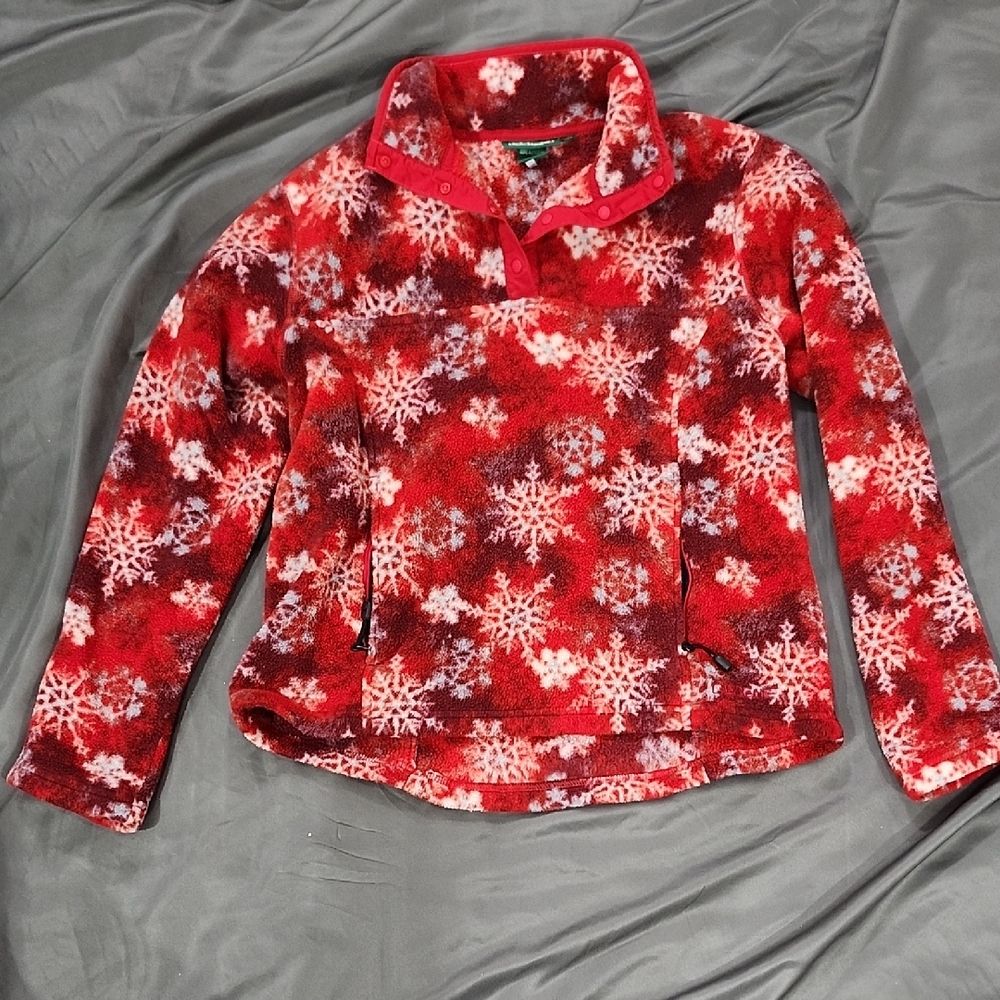 L.L. Bean Red Snowflake Women's Fleece Hoodie Medium!!